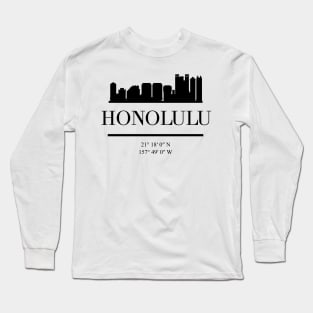 HONOLULU HAWAII BLACK SILHOUETTE SKYLINE ART Long Sleeve T-Shirt